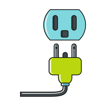 Cartoon plug and socket icon on white background