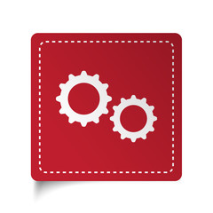 Flat Gears icon on red sticker