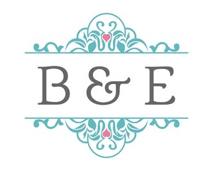 B & E Initial Wedding Ornament Logo