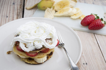 Strawberry Banana  pancake with Whipped Cream