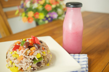 Fried rice vegetarian with salad dressing