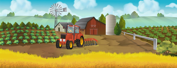 Farm, panorama landscape, vector background © Natis
