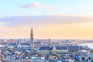 Foto op Plexiglas Uitzicht over Antwerpen met kathedraal van Onze-Lieve-Vrouw genomen © pigprox