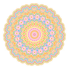 Dekoratives Vektor Element - buntes und florales abstraktes Mandala Muster isoliert auf weißem Hintergrund
