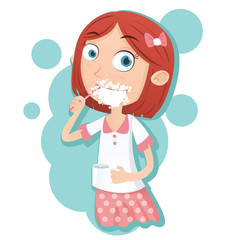 girl brushing her teeth