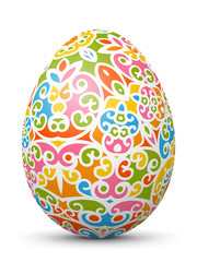 3D Vektor Osterei mit abstraktem Muster. Bunte Formen und Strukturen. Fröhliche Farben - Frühling und Ostern. Isoliert auf weißem Hintergrund. Easter Egg with Abstract Pattern - Bright and Colorful.