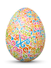 3D Vektor Osterei mit abstraktem Muster. Bunte Formen und Strukturen. Fröhliche Farben - Frühling und Ostern. Isoliert auf weißem Hintergrund. Easter Egg with Abstract Pattern - Bright and Colorful.
