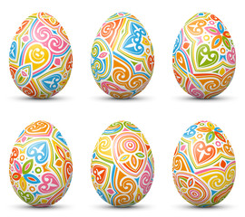Vector Ostereier Set mit abstraktem farbigen Muster und fröhlichen Farben. Verschiedene farbige Variationen. Eier, Frühling, Symbole - Easter Egg Collection with Abstract Pattern - Group Collection.