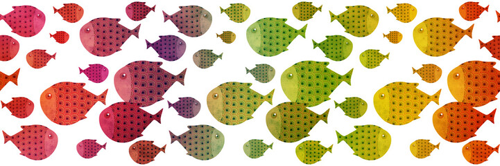 rainbow swimming fish border illustration