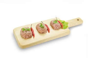 Raw minced pork on cutting board,clipping path