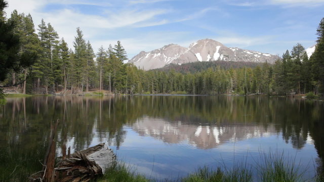 Late afternoon view of Chaos Crags reflecting in Reflection Lake in Lassen Volcanic National Park.