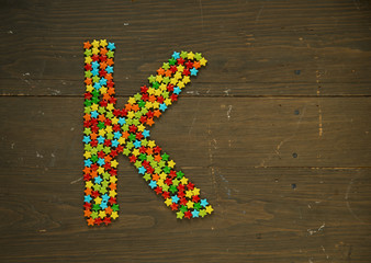 Letter K made with candy