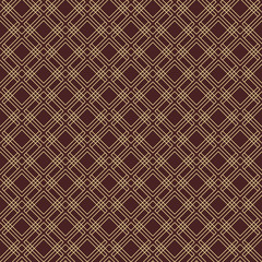 Geometric fine abstract brown background with golden shapes and lines. Seamless modern pattern