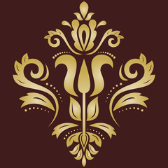 Damask floral golden pattern with oriental elements. Abstract traditional ornament