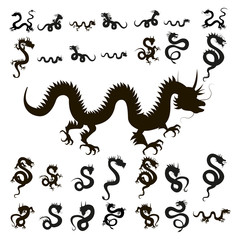 Set of chinese dragon silhouette