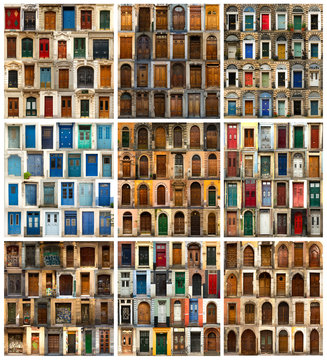 Collage of European doors