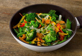 Vegetarian stir fry in a pan.