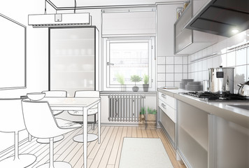 Moderne Einbauküche (Zeichnung)