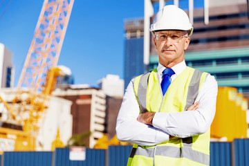 Engineer builder at construction site