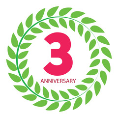 Template Logo 3 Anniversary in Laurel Wreath Vector Illustration