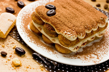 Homemade tiramisu dessert close-up