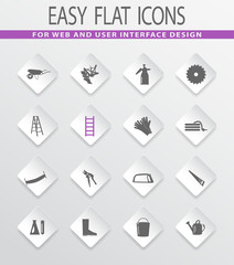 Gardening tools collection icons set