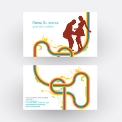 Vector abstract dancers, concept of vintage disco. Business card