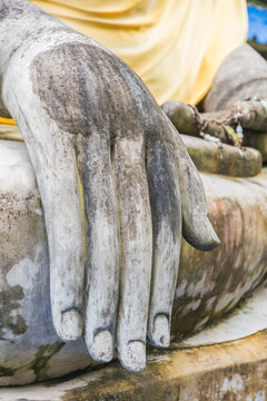 Hand of an ancient Buddha image at Ayutthaya temple, Thailand