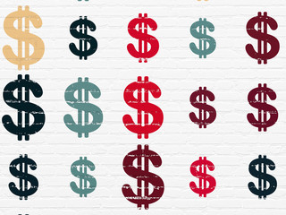 Currency concept: Dollar icons on wall background