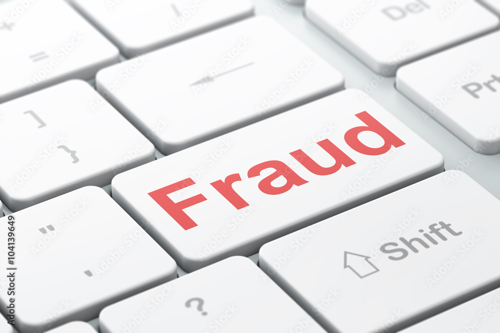 Poster safety concept: fraud on computer keyboard background