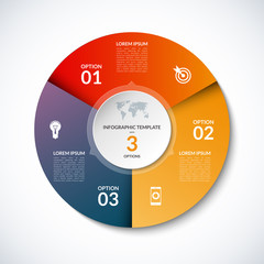 Vector infographic circle template with 3 steps, parts, options