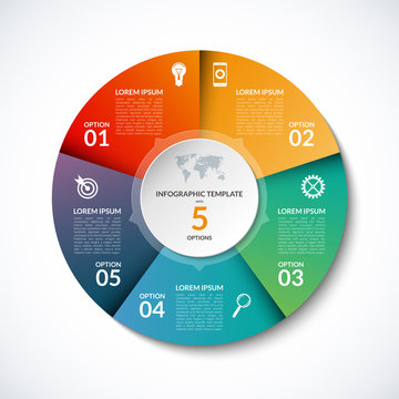 Vector infographic circle template with 5 steps, parts, options