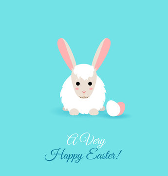 Vector illustration of cute rabbit. Flat Easter card.