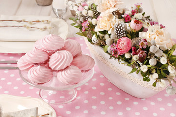 Pink meringues on the easter table
