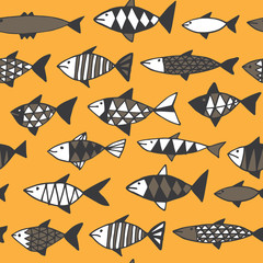Hand drawn fish pattern seamless.