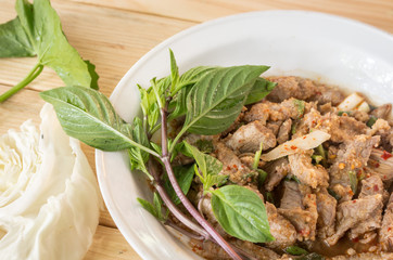 Thai cuisine spicy pork salad