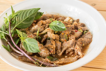 Thai cuisine spicy pork salad