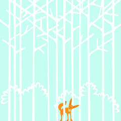 Стилизованное изображение деревьев в лесу и рыжей лисы.  © natashareshka