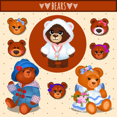 Set of brown Teddy bears, father, mother and baby 