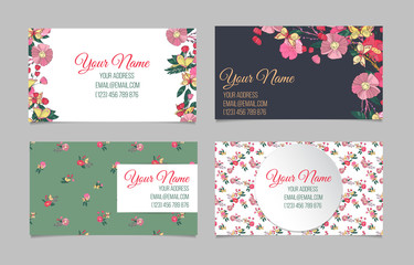 Set of four floral business cards