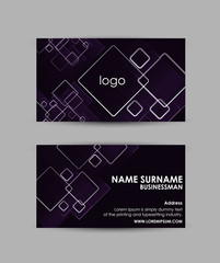 Abstract squares pattern on purple background - Business card vector design template.  