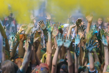 Fototapeta na wymiar Holi festival with colorful hands