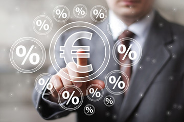 Businessman touch button eur communication euro percent icon