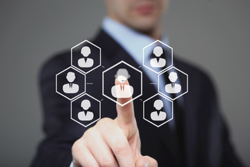Businessman select Choice employee  human resource system.