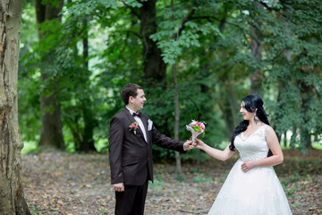 Wedding. Beautiful bride. Beautiful happy wedding couple