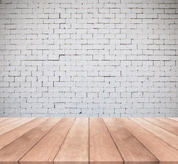 white brick wall and wooden floor texture background
