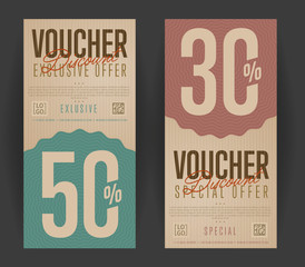 Gift voucher for discount template. Back and front side of the coupon. Vector illustration.