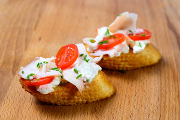 the bruschetta juicy tomatoes on fresh bread
