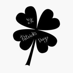 Clover leaf. Four petal green clover. Flat design. Isolated. Black on white background St Patricks day