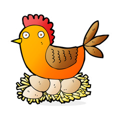 cartoon hen on eggs